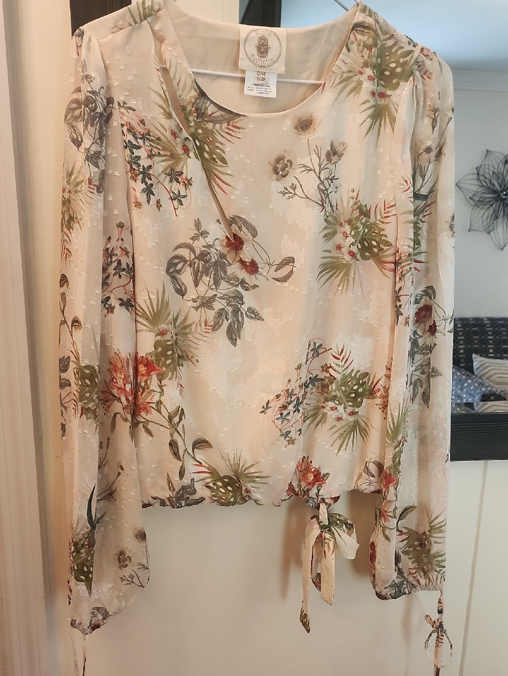 Tie-Hem Floral Blouse in Cream by One Clothing